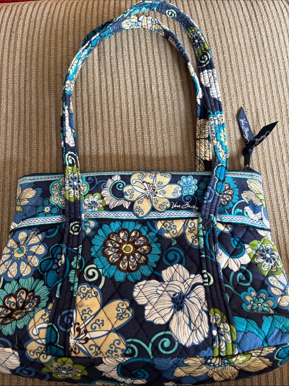 Vera Bradley Navy Teal Floral Quilted Tote